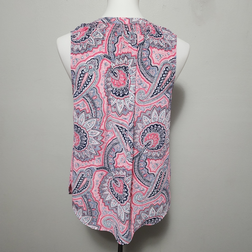 Talbots Pink & Blue Paisley Sleeveless Blouses Size MP - Picture 4 of 7